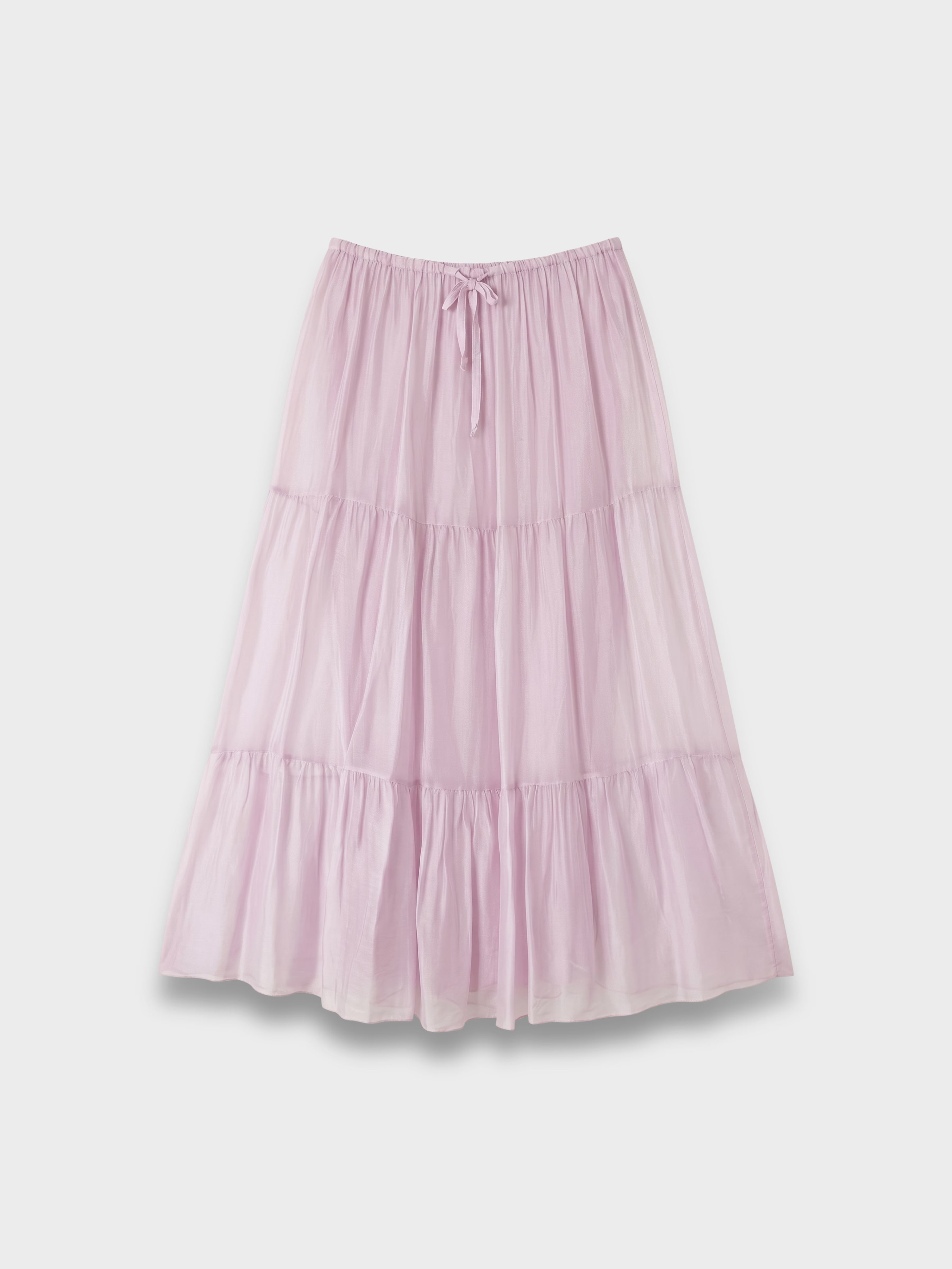 Tiered silk skirt with lace